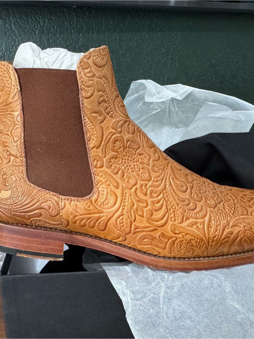 Taft Tan Embossed Chelsea Boot with Brown Elastic